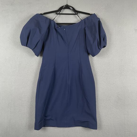 Cushnie Et Ochs Sylvia Dress Womens Size 6 Navy Blue Puff Sleeve Fitted Cocktail - Picture 2 of 7